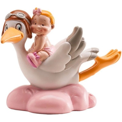 Dekora Figurka na dort holčička a letící čáp na mráčku 10cm