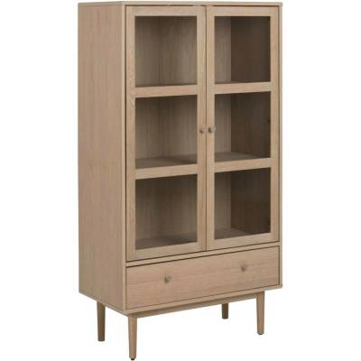 Moderní prosklená knihovna do obýváku Aston bělený dub se zásuvkou 80 cm
