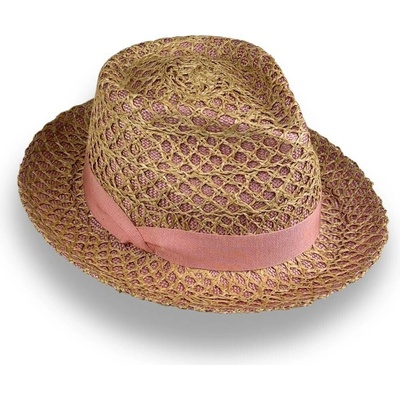 Krumlovanka Letní luxusní dámský fedora klobouk Handcrafted Co-14012 starorůžový