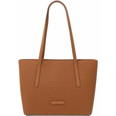 Tuscany Leather Shopper taška z pletenej potlačenej kože Dedalo Pastelovo žltá