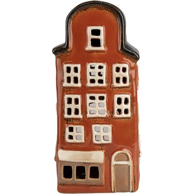 Hnědý keramický domeček na čajovou svíčku Houthem III – 12x9x25 cm