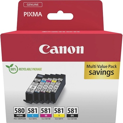 Canon PGI-580/CLI-581 PBK/C/M/Y Pigment + Ink Cartridge Multi Pack (2078C007AA)