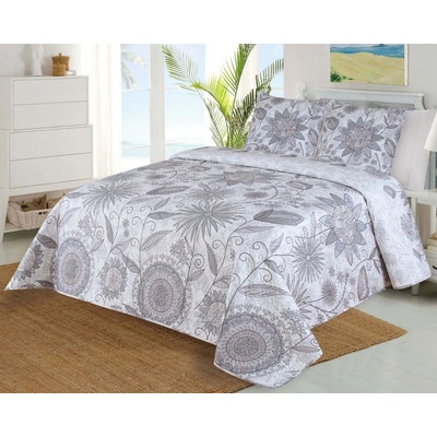Jahu přehoz na postel PRADO šedý květinový vzor 220 x 240 cm, 2 ks 45 x 45 cm