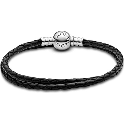 PANDORA náramek Moments dvojitý pletený kožený, černý D1 590745CBK-D1