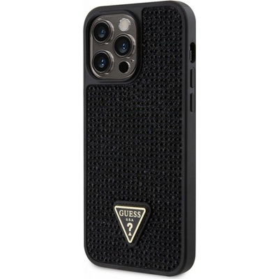 Pouzdro Guess Rhinestones Triangle Metal Logo iPhone 14 Pro Max černé