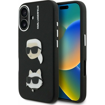 KARL LAGERFELD Зърнест PU K&CH Глави Заден Капак за iPhone 16 Черен Karl Lagerfeld | Lilav | ЖЕНИ | UNI