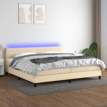 vidaXL Боксспринг легло с матрак и LED, кремава, 200x200 см, плат (3133266)