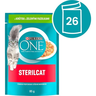 Purina One Sterilcat s krůtou a zelenými fazolkami ve šťávě 26 x 85 g