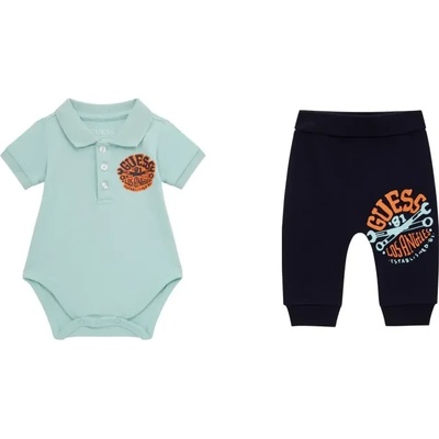 Guess Комплект боди с къс ръкав и яка в ментов цвят и ританки в тъмно синьо за бебе момче Guess