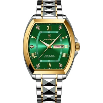 Poedagar Мъжки часовник Poedagar CS1783, неръждаема стомана, сребристо-златист, зелен циферблат (CS1783)