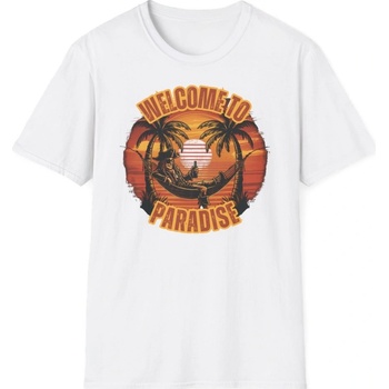 Plážové tričko s potiskem Welcome to Paradise Ráj na dosah! unisex Softstyle White