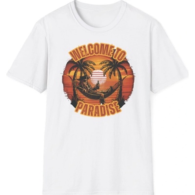 Plážové tričko s potiskem Welcome to Paradise Ráj na dosah! unisex Softstyle White