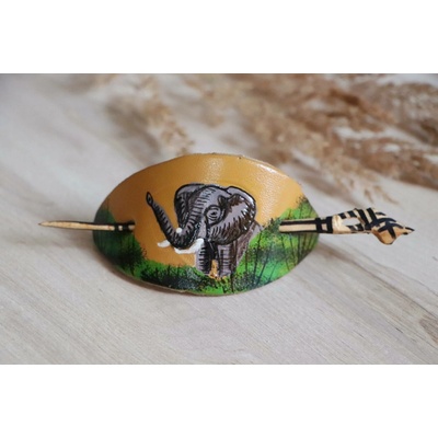 Monicah Ndura - Fashion Jewelry, Keňa Africká kožená spona do vlasů se slonem