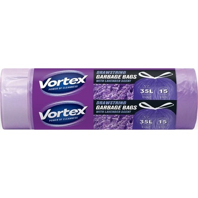 VORTEX Vrecia na odpadky so sťahovacou páskou 35 l 15 ks 15µm s levanduľovou vôňou
