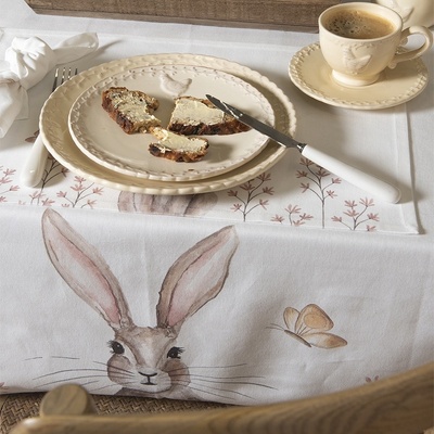 Clayre & Eef Bavlněný ubrus s králíčkem Rustic Easter Bunny 130x180 cm