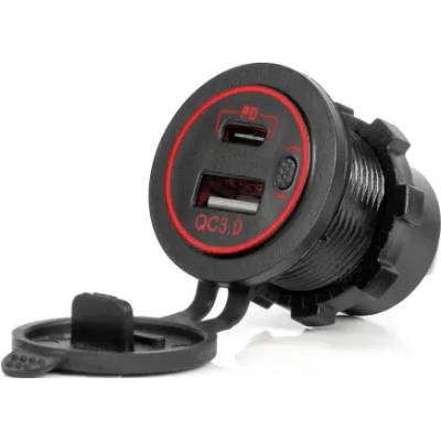 AMIO Nabíječka do auta s USB A a USB C QC3.0 12/24V vodotěsná