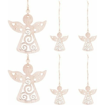 SPRINGOS Vianočné drevené ozdoby Anjeli súprava 6ks