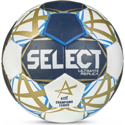 Select Хандбална топка Select Ultimate EHF Шампионска лига Replica V25 синьо/бяло, размер 1