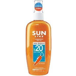 SUN LIKE Слънцезащитно олио за бърз загар с блестящи частици, SPF20, 150 ml - baby