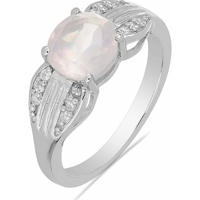 Nefertitis Prsten stříbrný s broušeným růženínem a zirkony 026068 RQ