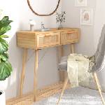 vidaXL Конзолна маса, кафява, 80x30x75 см, бор масив и естествен ратан (345626)