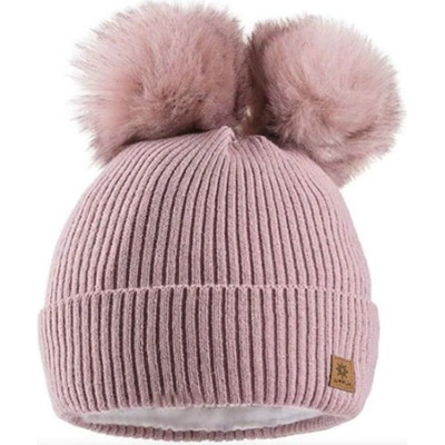 Fashionweek dámská zimní čepice se dvěma bambulkami WOOL2 světle růžová
