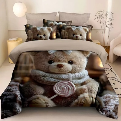 Двулицево детско спално бельо 3D, Bear-My friendS 200 x 230 cm, 6 части, 19108, Сив/Бежав