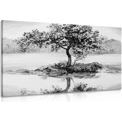 Obraz orientální třešeň v černobílém provedení - 60x40