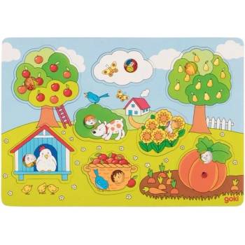 Image 1 of Goki Дървен пъзел Goki - В градината, с фон (57473)