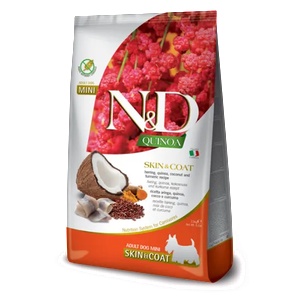 Farmina N&d dog grain free quinoa skin & coat herring mini - за чувствителен стомах, лъскава козина и здрава кожа, за кучета над 1 година, от малки породи, с херинга, киноа, кокос и куркума - 800 гр pnd008008