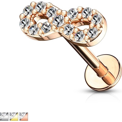 Šperky eshop piercing do brady rtu nebo ucha symbol nekonečna se zirkony délka S37.08 růžová zlatá