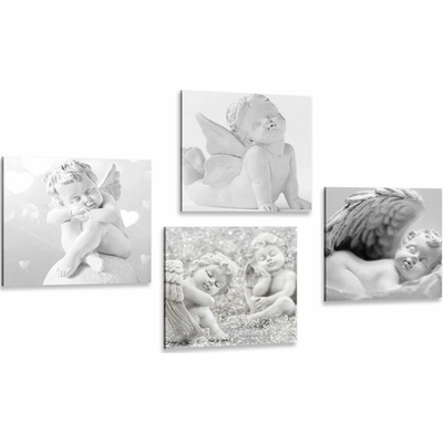 Set obrazů harmonie andělů v černobílém provedení - 4x 60x60