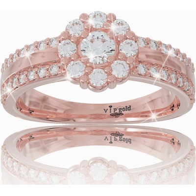 VIPgold Zlatý prsteň s bielymi zafírmi v červenom zlate R35746c