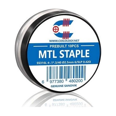 Coilology Předmotané spirálky Sandvik MTL Staple SS316L 10ks 0,42ohm