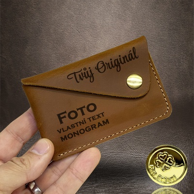 MAJESTIQ POCKET světle hnědá Mini kožená peněženka s gravírováním