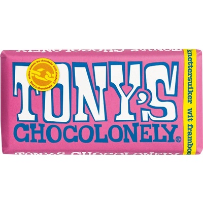 Tony 's Chocolonely Biela čokoláda, maliny a praskajúci cukor 180 g