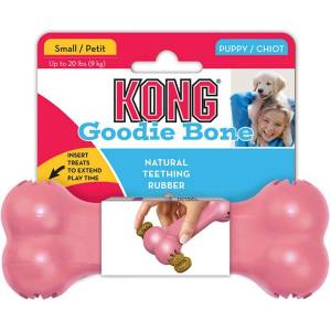 KONG Activity Bone for Small Puppy - Гумен кокал за дъвчене с пространство за лакомство , за подрастващи кучета от малки породи , успокояващ венците