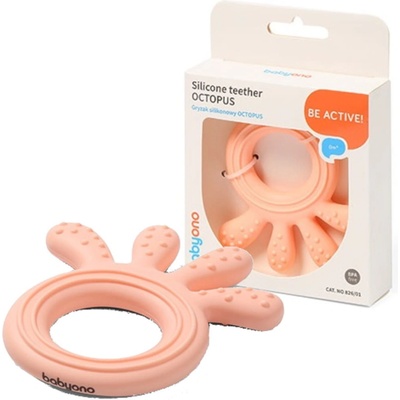 BabyOno detský krúžok na prerezávanie zubov silikón chobotnica ružová