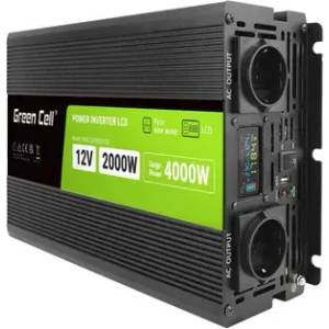 Green Cell Инвертор green cell, 12/220v, dc/ac, 2000w/4000w, invgcp2000lcd lcd Чиста синусоида (gc-inv-12v-2000w-p2000lcd) - xtreme