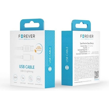 Forever Кабел данни Forever USB-C към Lightning 3A, 1 м. бял