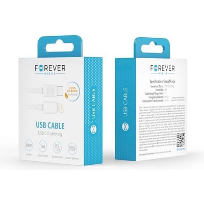 Forever Кабел данни Forever USB-C към Lightning 3A, 1 м. бял