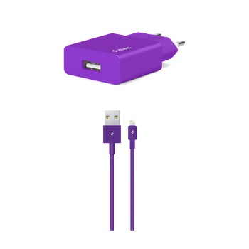 Ttec Зарядно 220V SmartCharger USB Travel Charger, 2.1A, incl. Lightning Cable - Лилаво