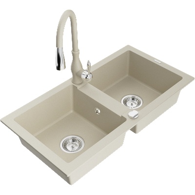 Mexen Mario гранитна мивка с 2 отделения с кухненски смесител Savita, бежов - 6504-69-672601-69 (6504-69-672601-69)