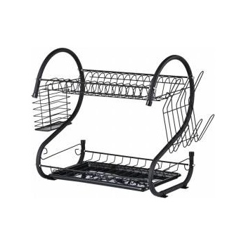 Rosberg Сушилник за съдове Rosberg R53000H, 2 нива, Поставки за прибори и чаши, Черен