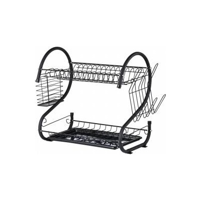 Rosberg Сушилник за съдове Rosberg R53000H, 2 нива, Поставки за прибори и чаши, Черен