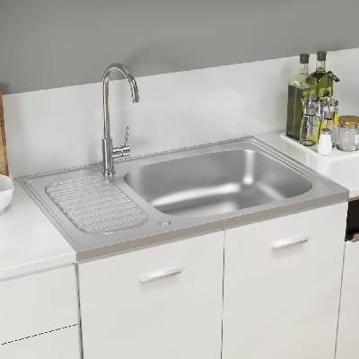 vidaXL Kuchyňský dřez s odtokem stříbrný 800x500x155 mm nerezová ocel 147232