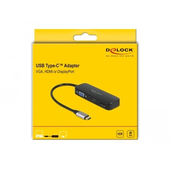 Delock адаптер, USB-C/VGA/HDMI/DisplayPort, 4K, 20 см, черен (64156)
