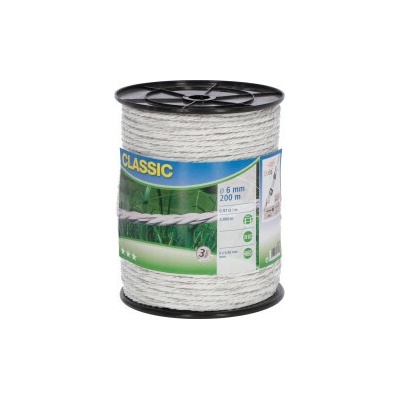 Ohradníkové lano Classic 200 m, Ø 6 mm, biele, 6 × 0,40 Niro