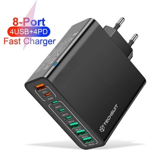 Techsuit Захранване за ел. мрежа с 4xUSB-A и 4xUSB-C изхода и технология за бързо зареждане - Techsuit CHPD224 Quick Wall Charger PD 65W (черен) (CHPD224 (KF2345025))