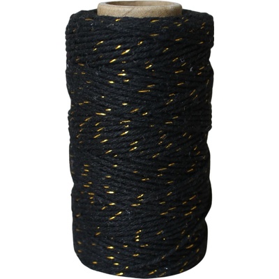 Bella Rose Bavlněný provázek 50 m – Black / Gold, černá barva, textil – Zboží Mobilmania
